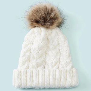 NWT White Winter Hat with Pom Pom